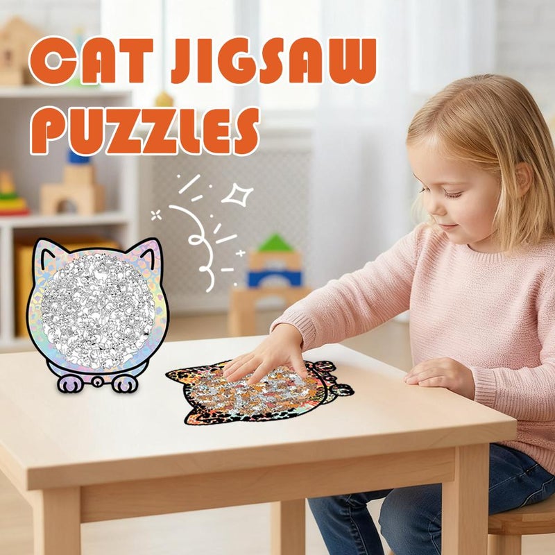 Wooden Cat Puzzle, 135-Piece Cute Cat Shaped Wooden Jigsaw Puzzle for Careful Observers And Patient Players (A) - Image 2